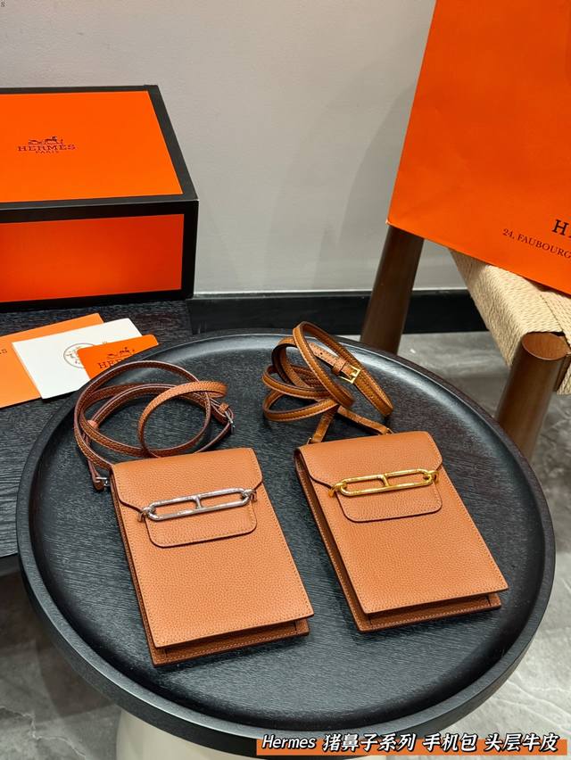 gift boxFirst layer of cowhide! Hermes pig nose mobile phone bag crossbody bagVe