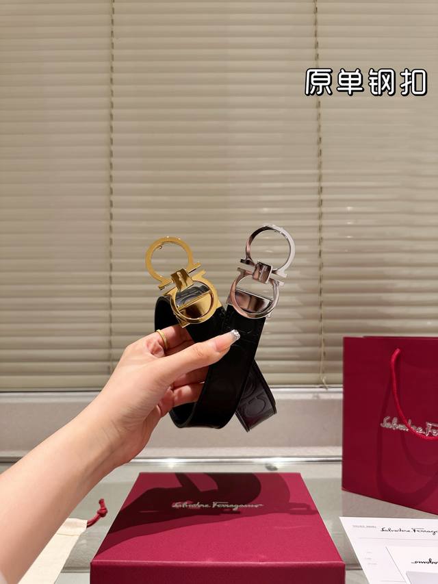 steel buckle High version! Belt Salvatore Ferragamo leather belt ~ The most pop