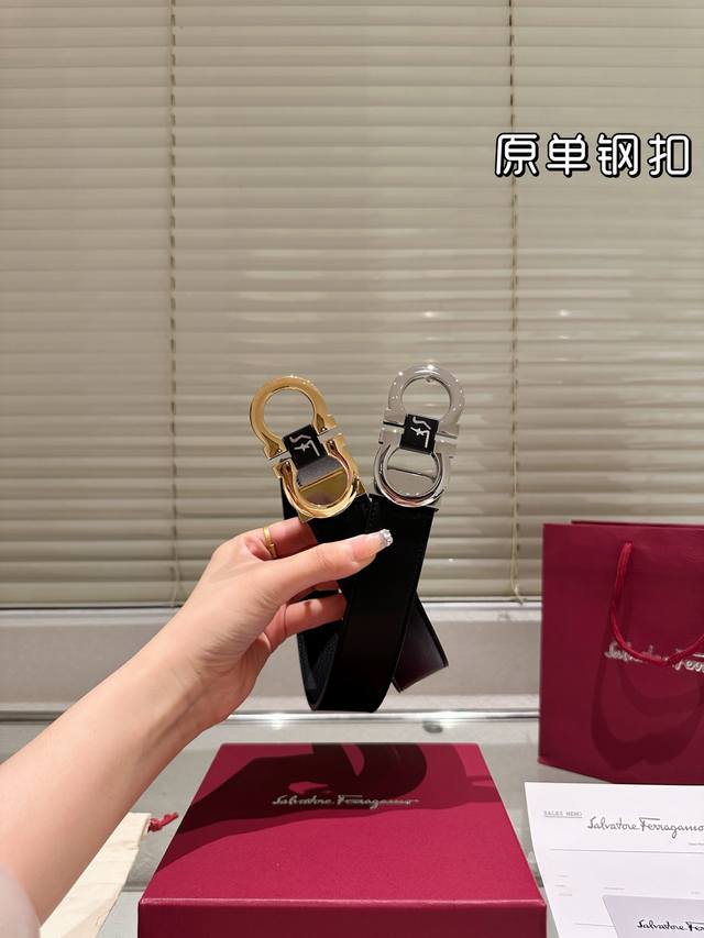 steel buckle High version! Belt Salvatore Ferragamo leather belt ~ The most pop