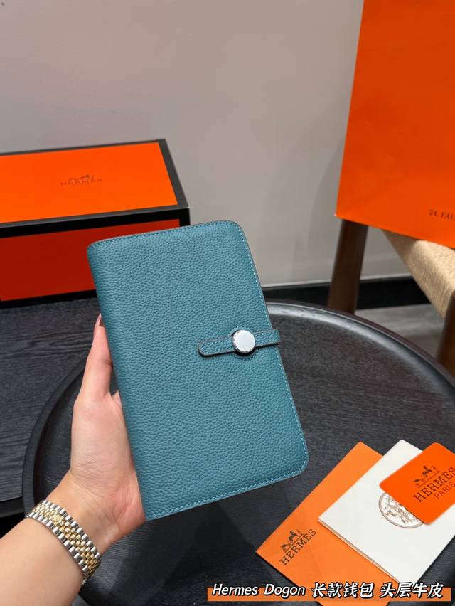 with gift box First layer cowhide Hermes Dogon wallet is a hot item Small, dura
