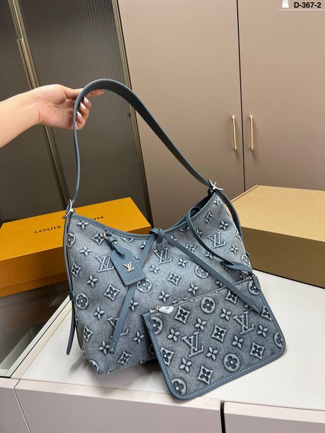 chip version Lv Louis Vuitton denim Carryall shopping bag hand-held shoulder cr