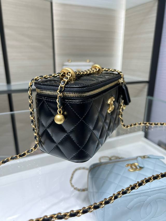 Ohanel 25S new waxed cowhide double gold ball box bag retro chain crossbody shou