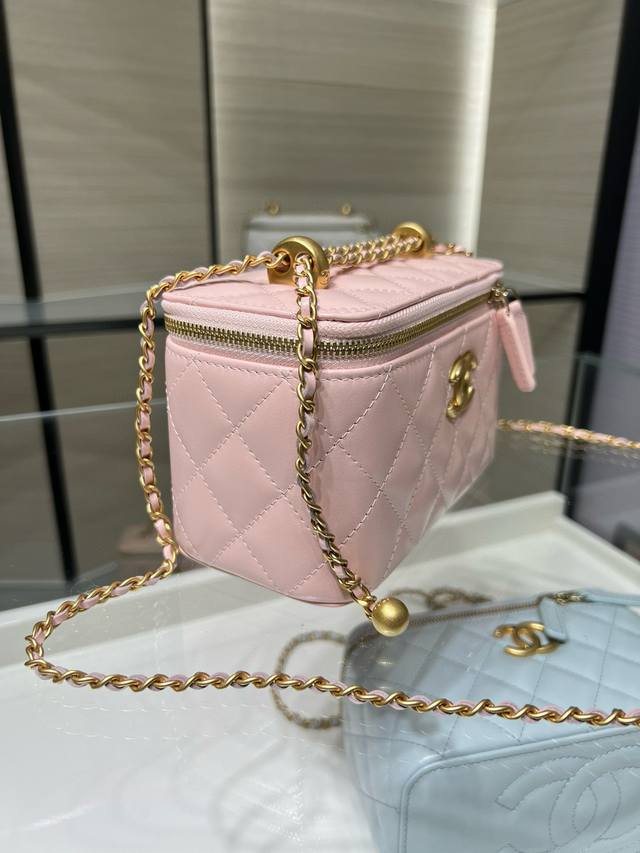 Ohanel 25S new waxed cowhide double gold ball box bag retro chain crossbody shou