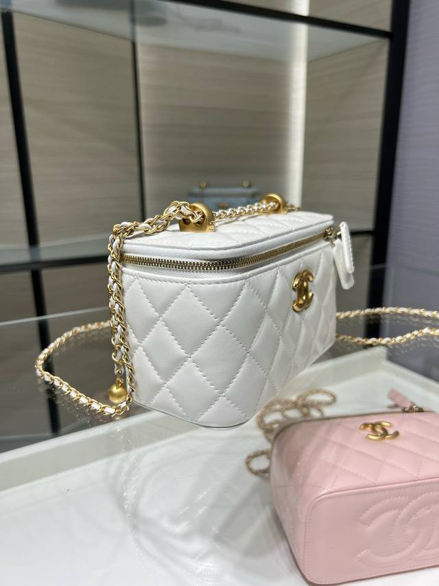 Ohanel 25S new waxed cowhide double gold ball box bag retro chain crossbody shou