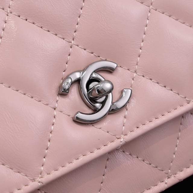 Chanel 23K black silver cowhide handle Woc cowhide handle black silver leather i