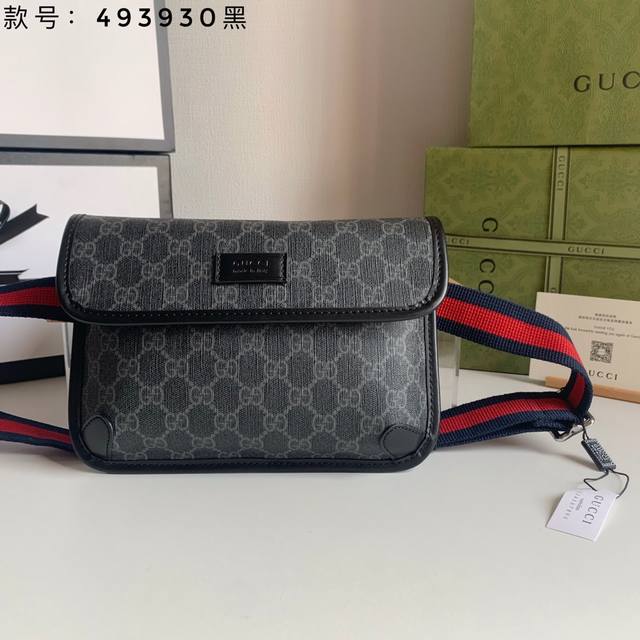 Actual Photo Model: 493930 Black Waist Bag Size: 24X17X3.5cm GG Chest Bag Crafte