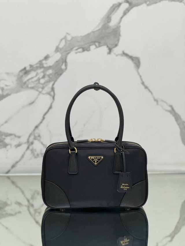 Medium Double Handle Bag Made of elegant, refined, imported nylon with a refined