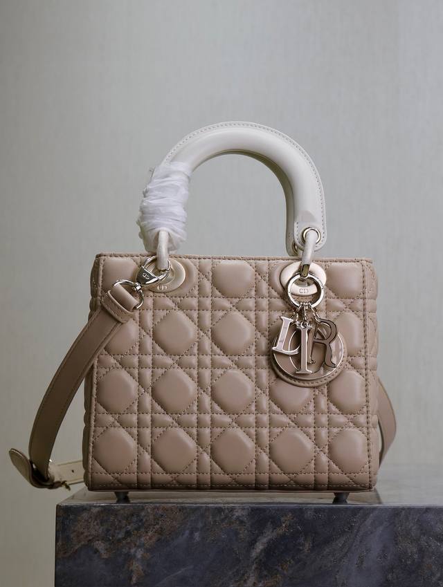 Lady Dio.R Almond and White Four-Check Lambskin Adjustable Shoulder Strap This b