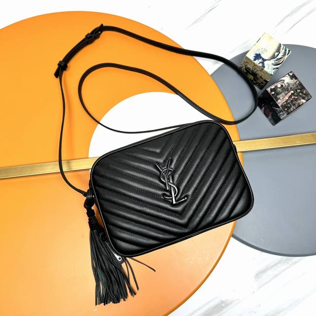 New Lou Camera Bag - Black, black buckle, premium imported Italian cowhide leath