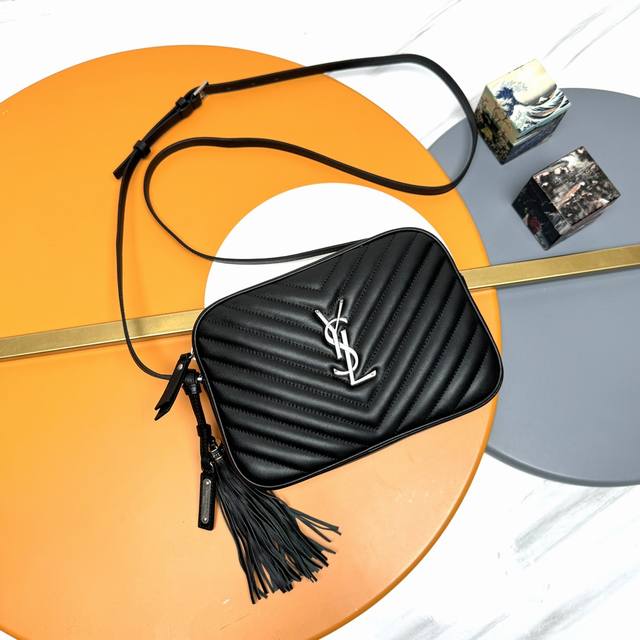 New Lou Camera Bag - Black, silver-buckled, premium imported Italian cowhide lea
