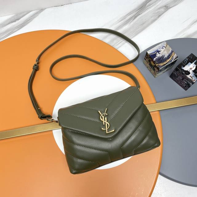 The original version of the olive green gold-buckle P Loulou mini crossbody bag