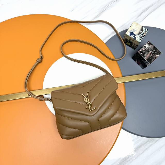 The original caramel-colored gold-buckled P Loulou mini crossbody bag is here! T