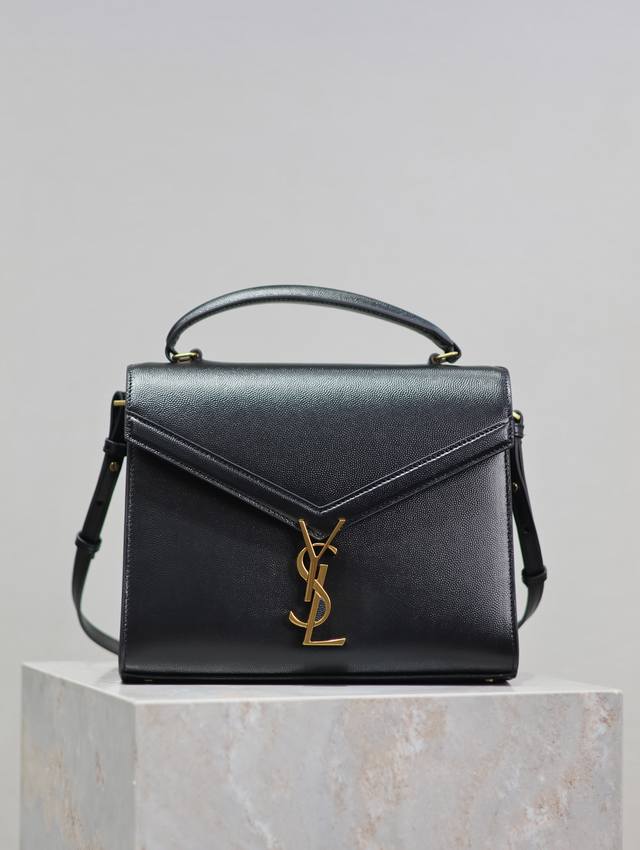 Black Gold-Buckle Caviar Cassandra Briefcase, made from imported Italian cowhide