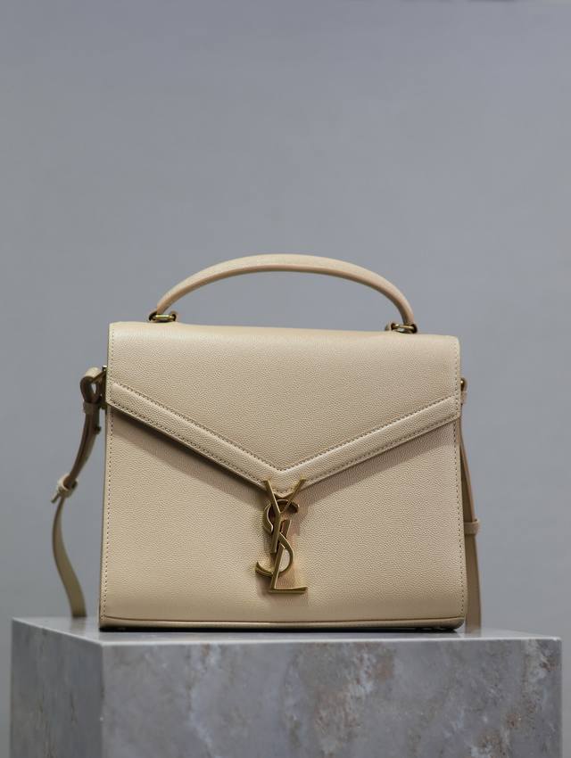 Apricot Gold-Buckle Caviar Cassandra Briefcase, made from imported Italian cowhi