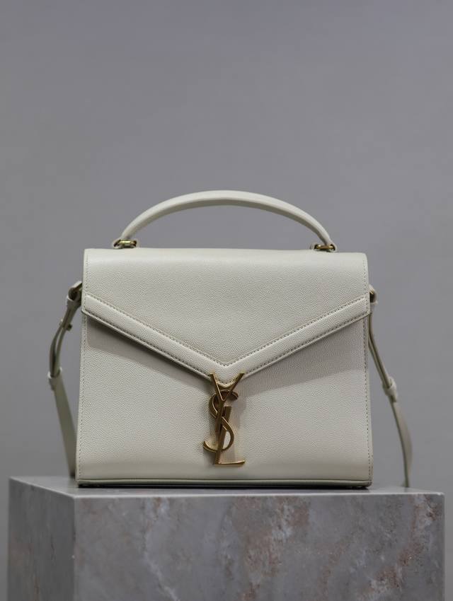 White Gold Buckle Caviar Cassandra Briefcase, made from imported Italian cowhide