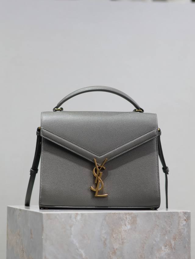 Grey Gold Buckle Caviar Cassandra Briefcase, made from imported Italian cowhide