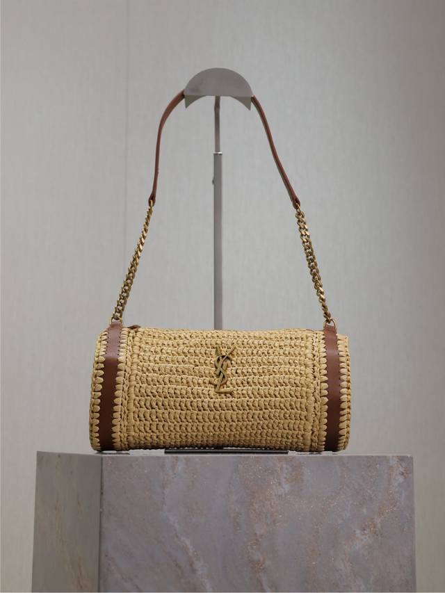 Sade_Raffia craft cylinder bag full of artistic atmosphere~The raffia weave is v