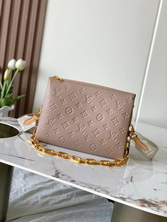 Top-grade original semi-steel 163C chip M21263 Taupe leather embossed with gold