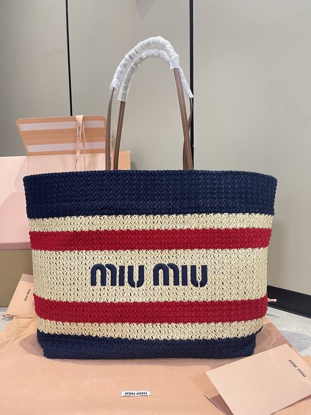 New woven blue shipping 5Bg228, imported raffia straw and cotton yarn woven tote