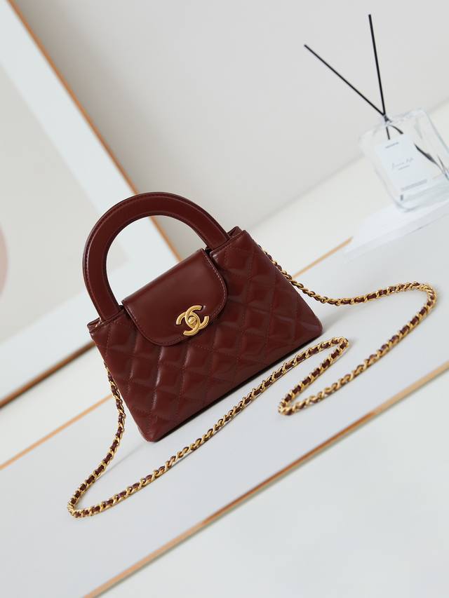 Chanel 23K handle Kelly mini shopping bag Material: bright vintage calfskin and