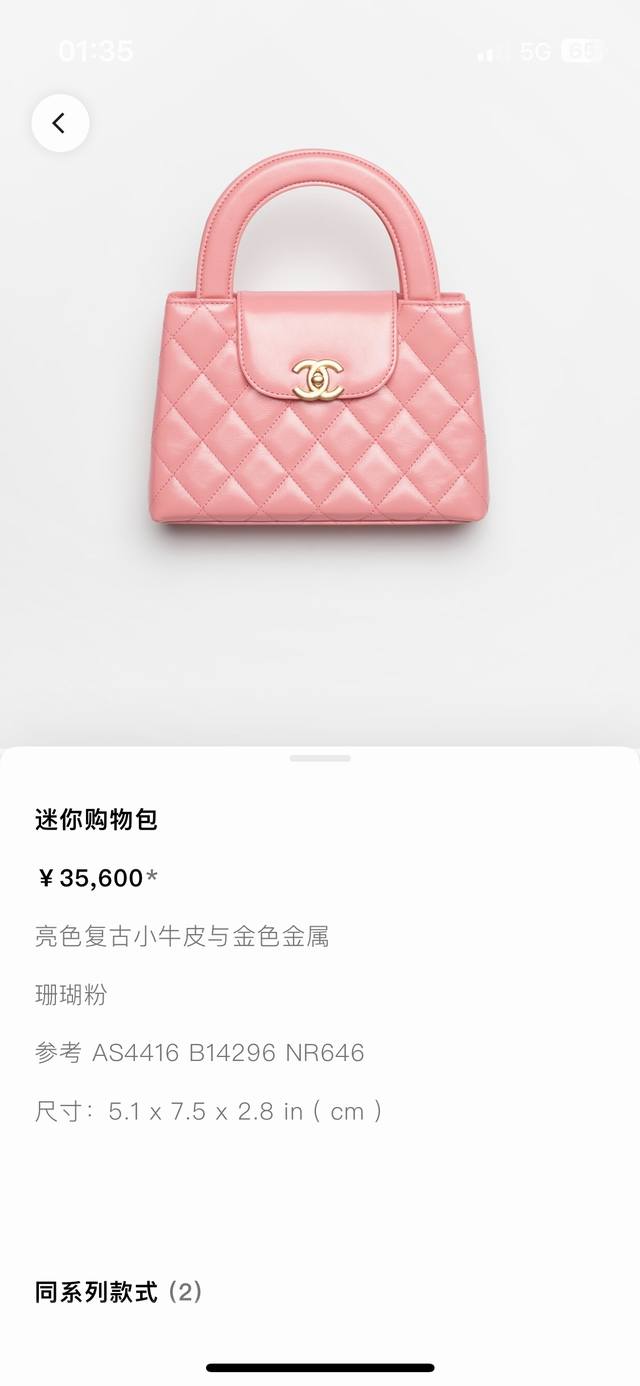 Official website image for reference only Chanel 23K handle Kelly mini shopping