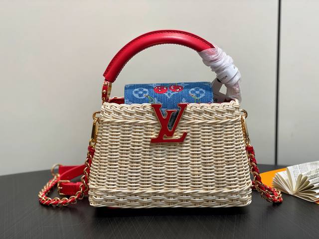 Original single-item M14295 denim cherry woven Cap Na Ying style Lv x Tm Capucin