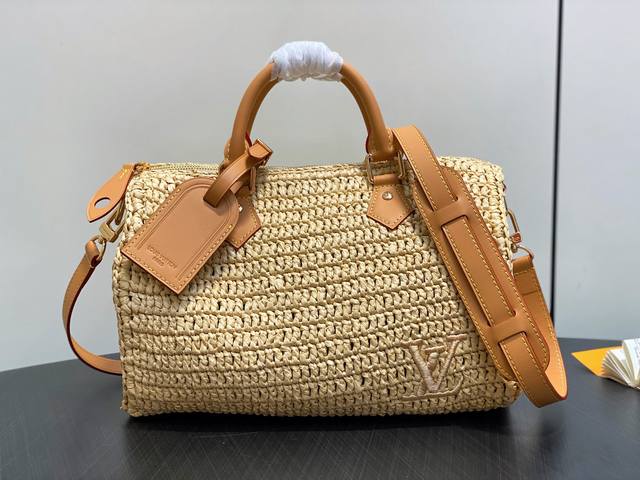 Original M14457 Apricot Raffia Woven Speedy Pillow Bag. New for the season: the