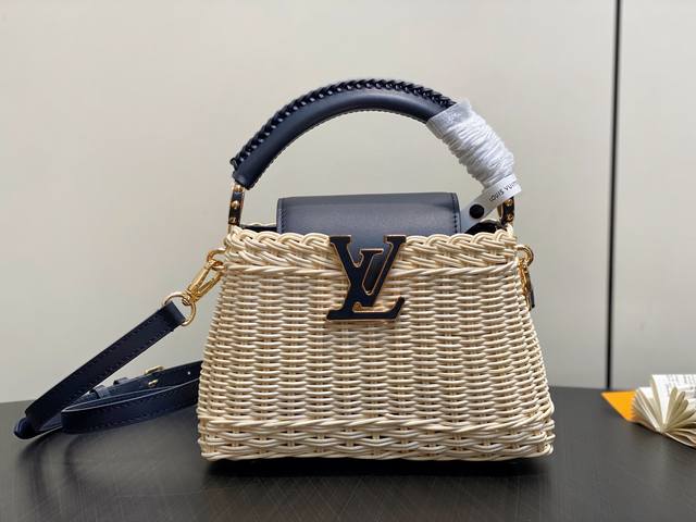 Original M14366 Dark Braided Leather Cap Na Ying Style Capucines Bb Handbag (M14