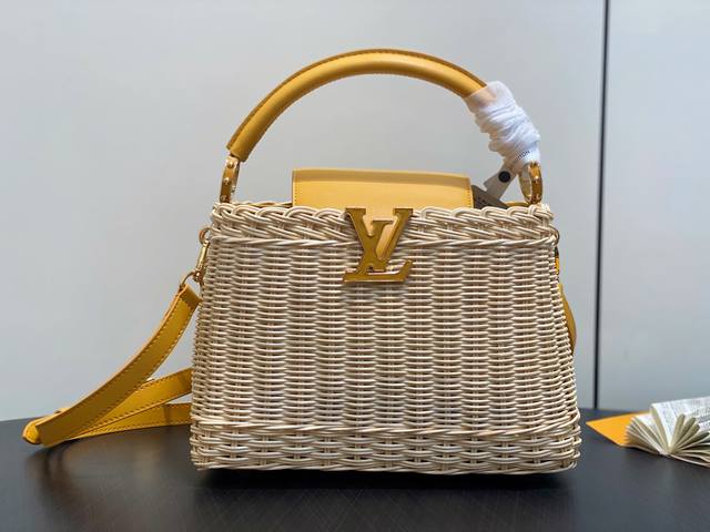 Original M11617 Yellow Braided Leather Capucines Bb Handbag (M11617 Brown M24976