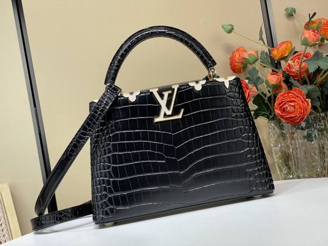 Exclusive photo of the original Capucines small handbag, M86154 48865, featuring