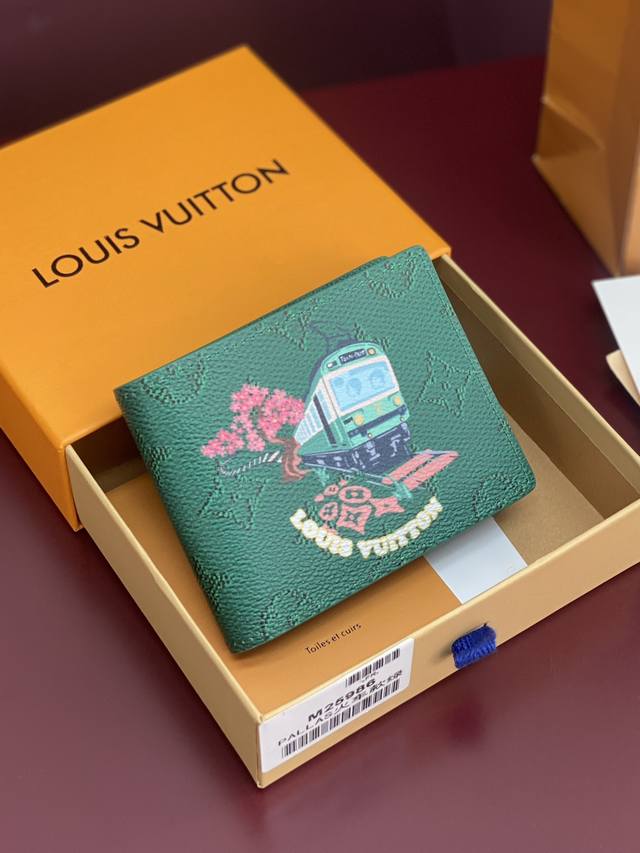 Factory Price: P M25986 Train Green! Slender Wallet! Crafted from colorful Monog
