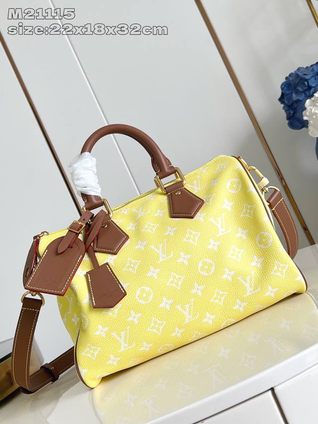 Factory Price P Top-grade original M21115 Lemon Yellow Brown with Leather Speedy