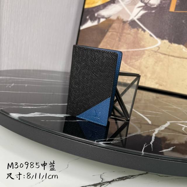 Factory Price P Premium Original M30985 Medium Blue Full Leather Card Holder Wal