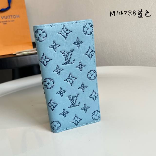 Factory Price P Chip Edition M14788 Blue Full Leather Long Suit Brazza Wallet Cr