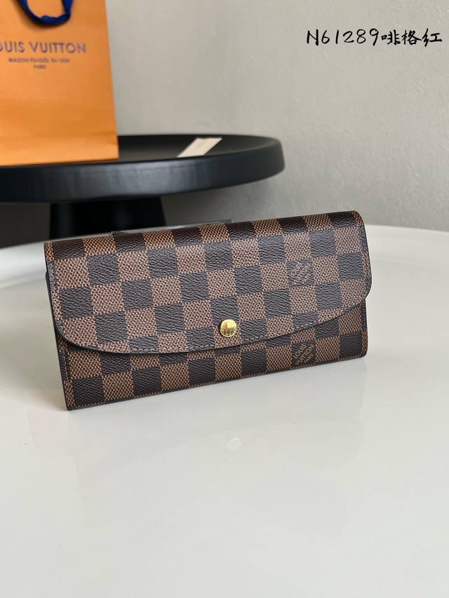 Factory Price P Chip Version N61289 Brown Grid Red Gold Buckle The Emilie wallet