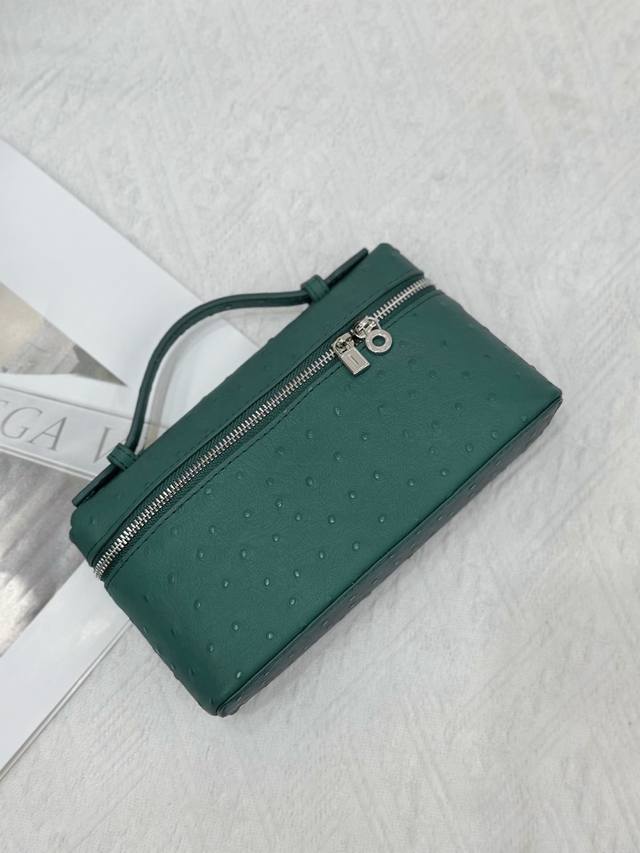 Special Price Loro Piana 19 Lunch Box Bag with Ostrich Pattern Dark Green The ba