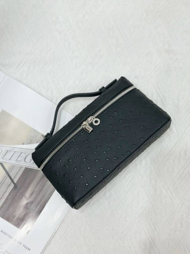 Special Price Loro Piana 19 Lunch Box Bag with Ostrich Pattern Black The bag bod