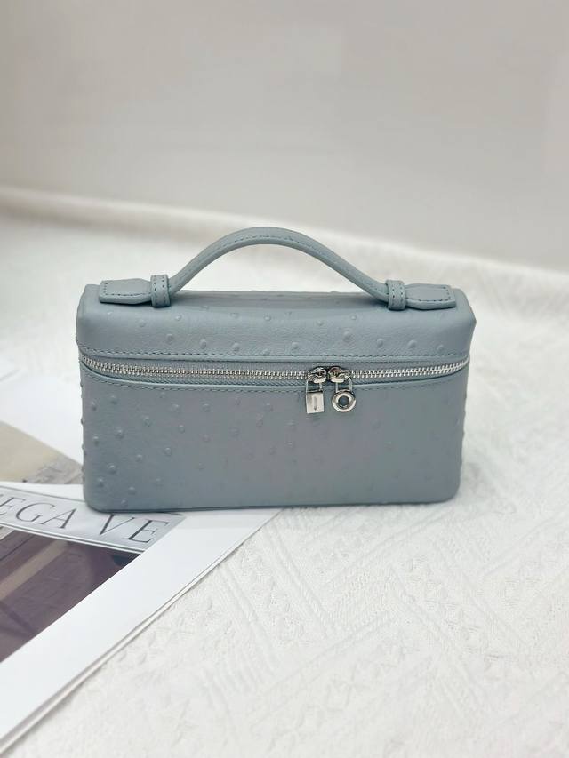 Special Price Loro Piana 19 Lunch Box Bag Ostrich Pattern Haze Blue The bag body