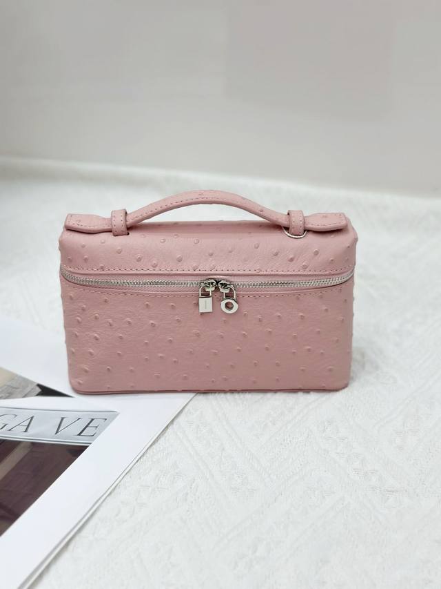 Special Price Loro Piana 19 Lunch Box Bag with Ostrich Pattern Pink The bag body