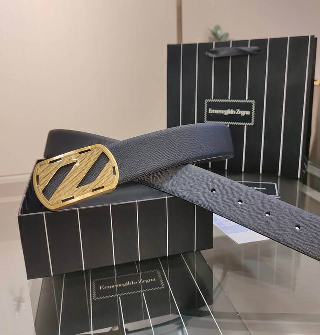 Ermenegildo Zegna Men's Belt - Width 4.0cm, Exclusive Buckle, Vacuum-plated, Imp
