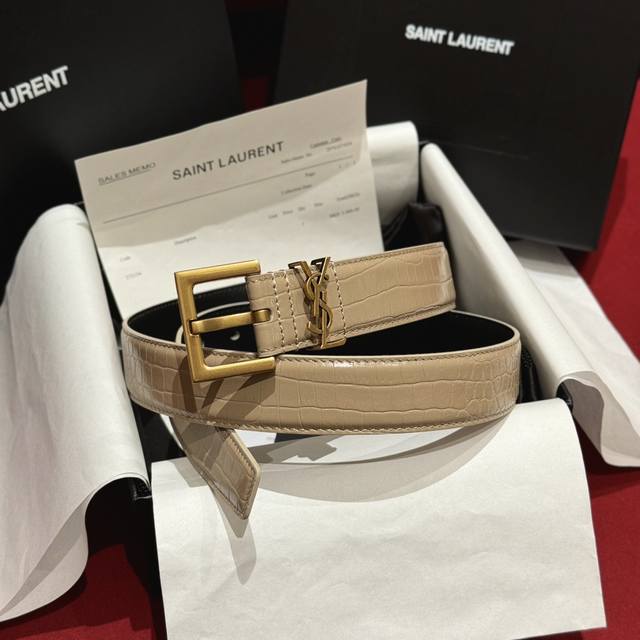 Yves Saint Laurent imported from Italy, top-grain crocodile leather with a plain
