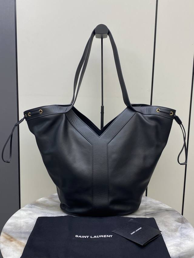 Black plain gold original leather, exclusive Y large leather Hobo handbag, fine