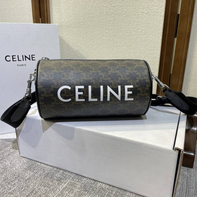 Celin* New Logo Print Drum Bag_110052 Logo print, cowhide leather binding, fabri