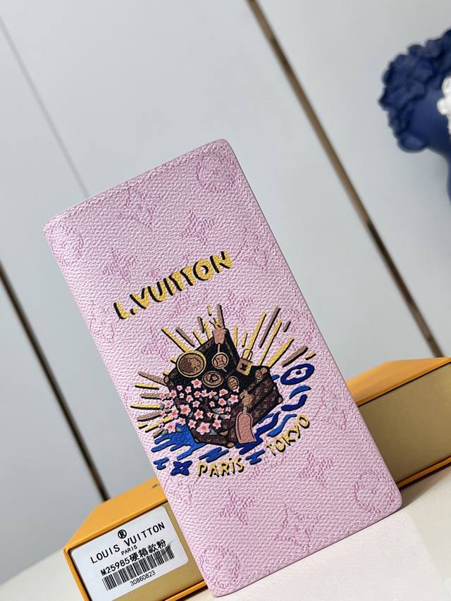 Top-quality original M25985 pink Brazza wallet featuring vibrant Japanese-style