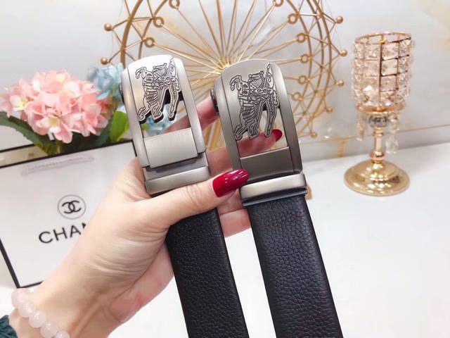 Burberry automatic belt slide, exclusive real shot, whole cowhide hand-stitched