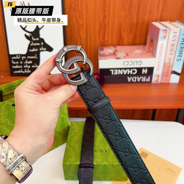 Original quality punched Brand: Gucci G Men's Color: Black Buckle: Gold and Silv