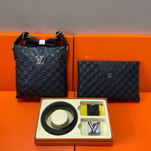 Lv Louis Vuitton top-grain leather belt and briefcase combination gift box is a