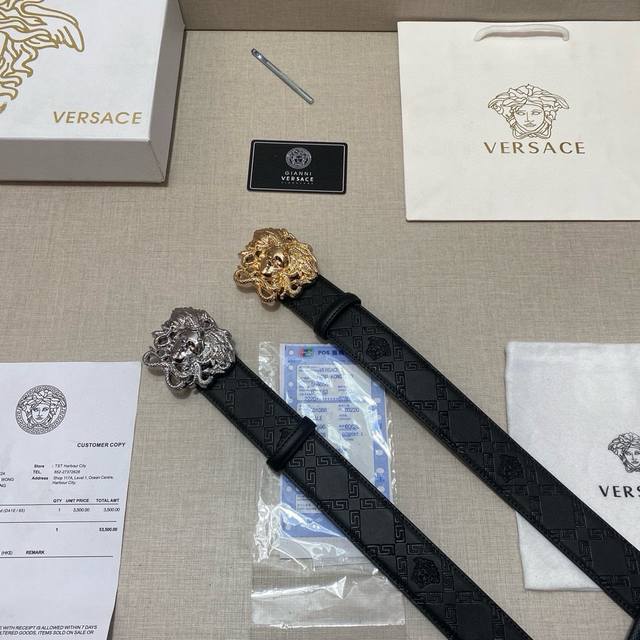 Brand: Versace Grade: Custom cowhide, new model. 3.8cm width. Exquisite oil-line