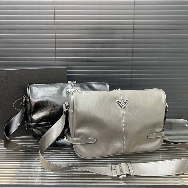 Prada enamel metal triangle logo shoulder crossbody bag unisex messenger bag cla