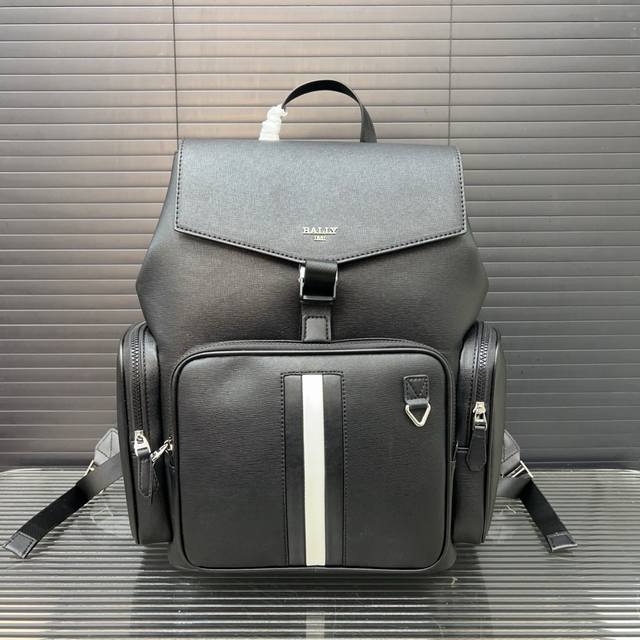 Bally Mythos Ribbon Stripe Backpack for Men, Classic and Versatile, Photographed